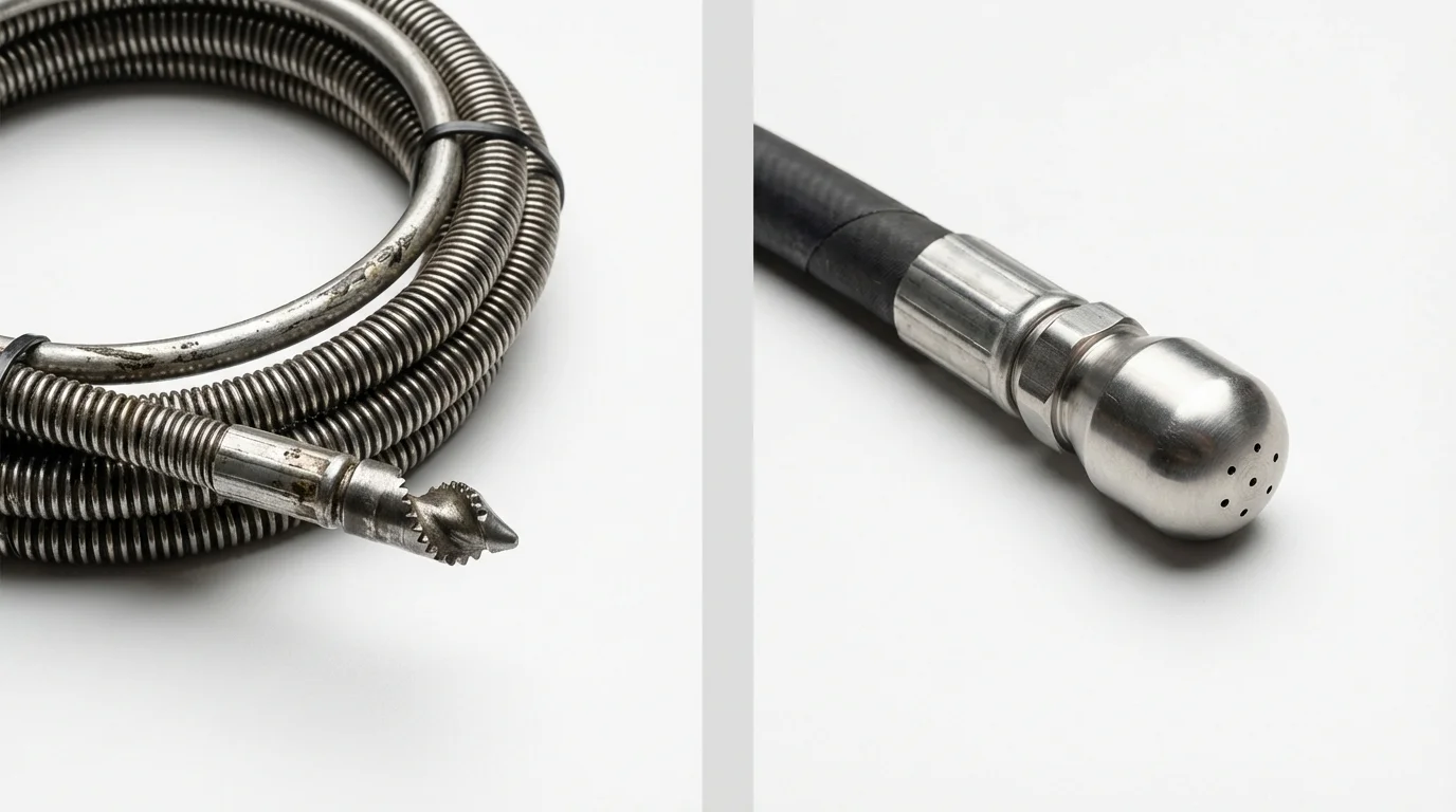 Drain snake cable and hydro jetting nozzle used for drain cleaning in Delano, MN