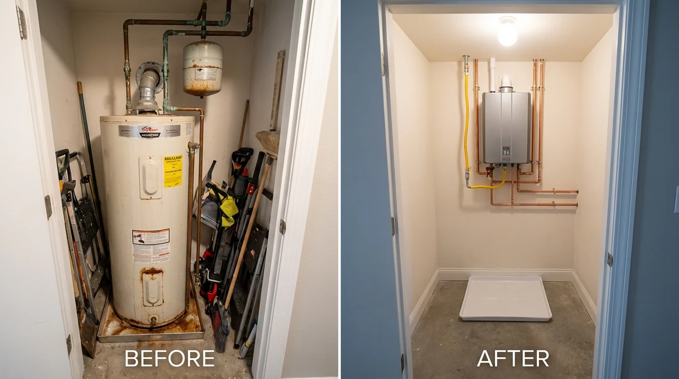 Tank water heater versus wall-mounted tankless unit comparison for Delano, MN homeowners
